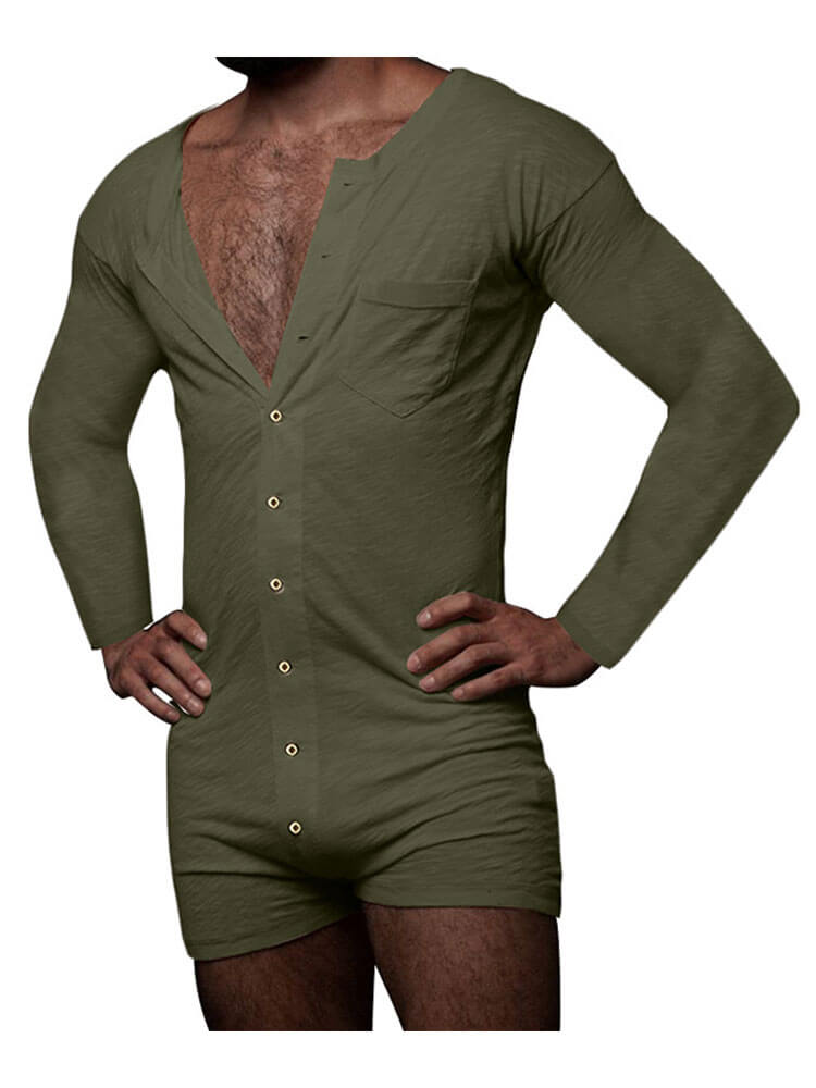 Men's Solid-Color Long-Sleeve Fitted Bodysuit