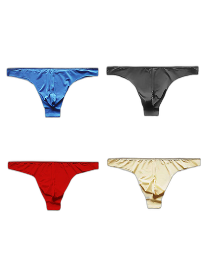 4 Pack Men's Seamless Ice Silk Sports Sexy Solid Color Thong & Strings