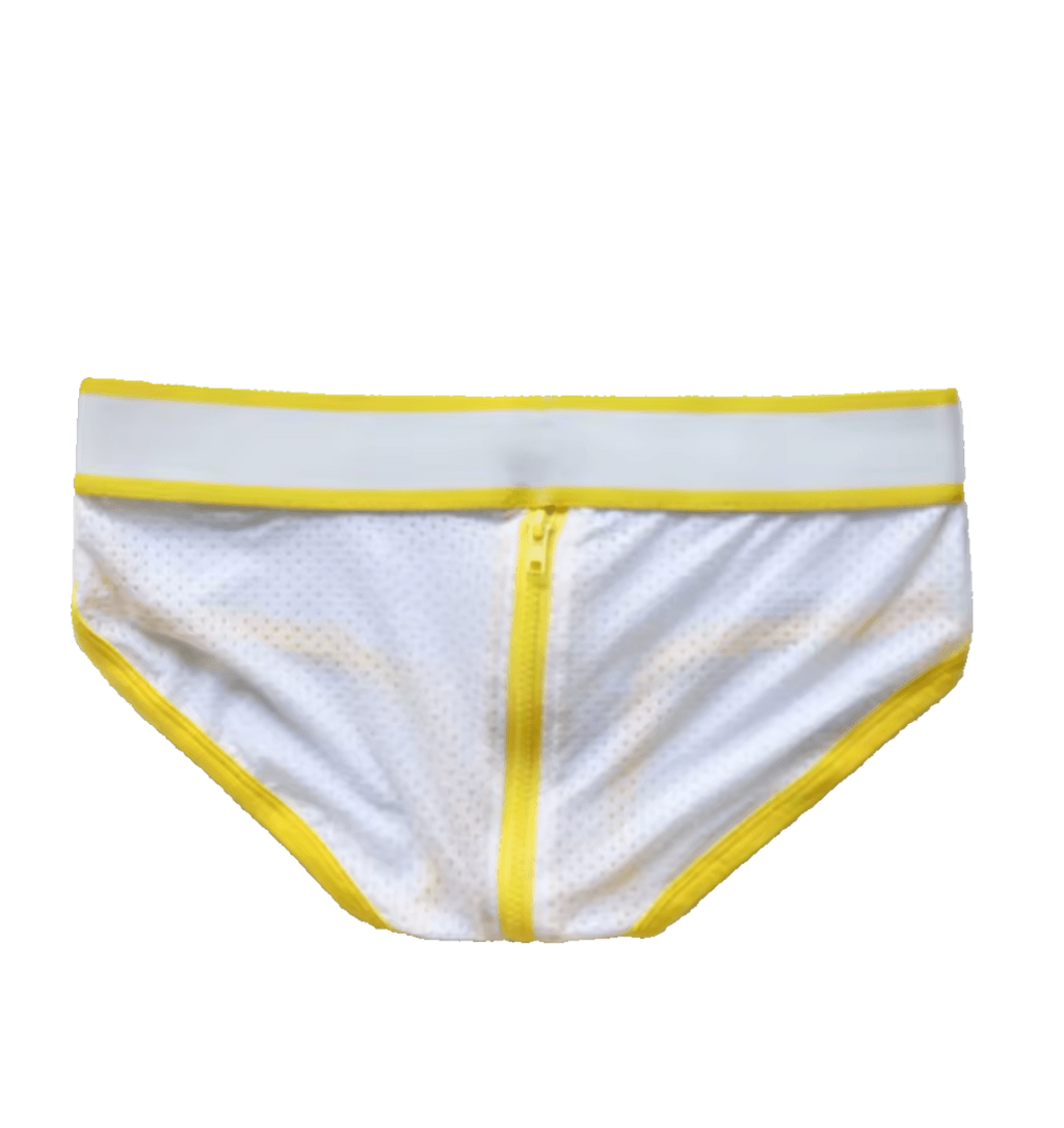 Mesh Zipper Bum Briefs Yellow