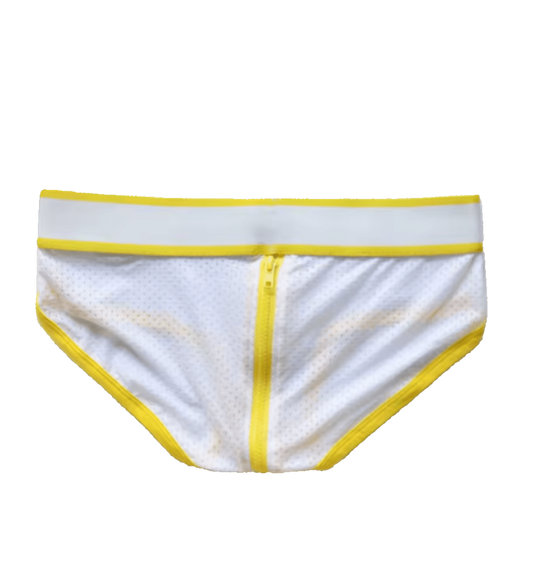 Mesh Zipper Bum Briefs Yellow