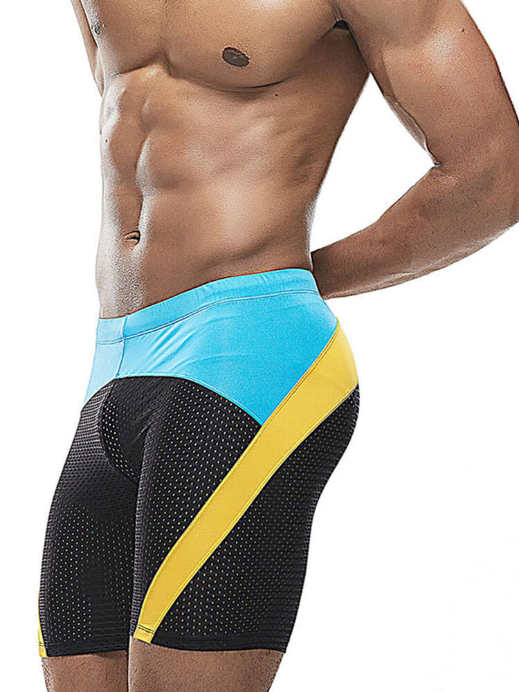 Men's Color-Block Brief Liner Mesh Swim Trunks