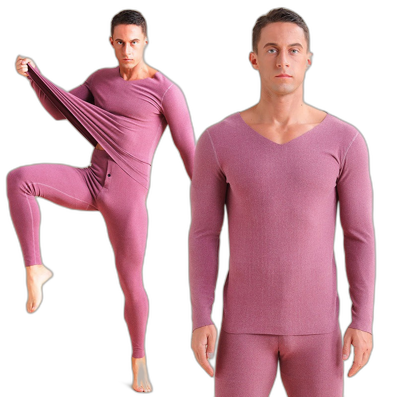 Men's V-neck Fleece Thermal Underwear Set