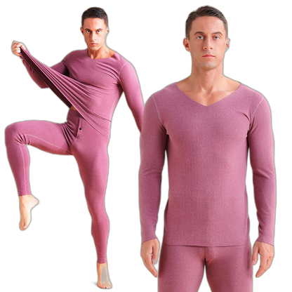 Men's V-neck Fleece Thermal Underwear Set
