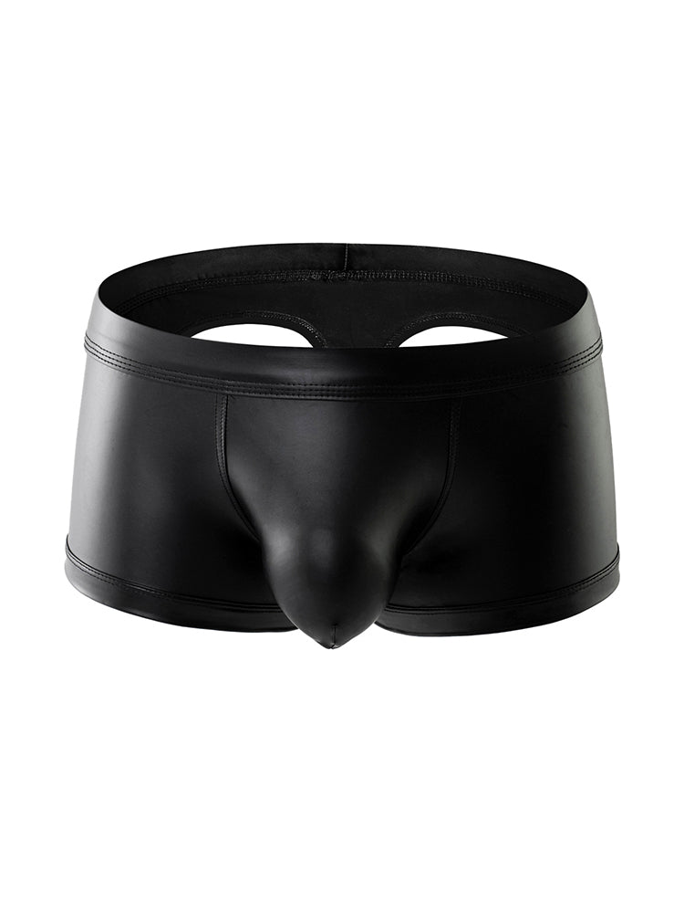 2-pack Men's Leather Hollow Hip-revealing Large Pouch Boxer Briefs