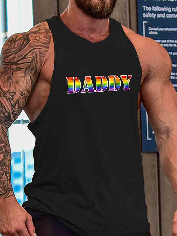 Men's Rainbow Daddy Letter Graphic Print Tank Top