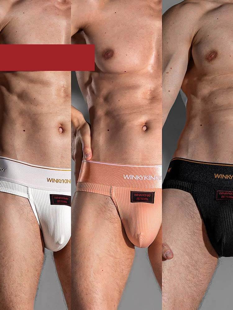 Men's Sexy Satin-Finish Wide Waistband Ribbed Briefs