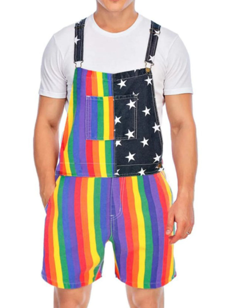 Plus Size American Flag Independence Day Stars Rainbow Overalls Romper
