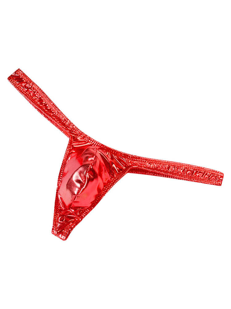 Men's Sexy Shiny Solid Faux Leather Thong