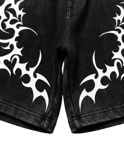 Tribal Print Black Sweat Shorts