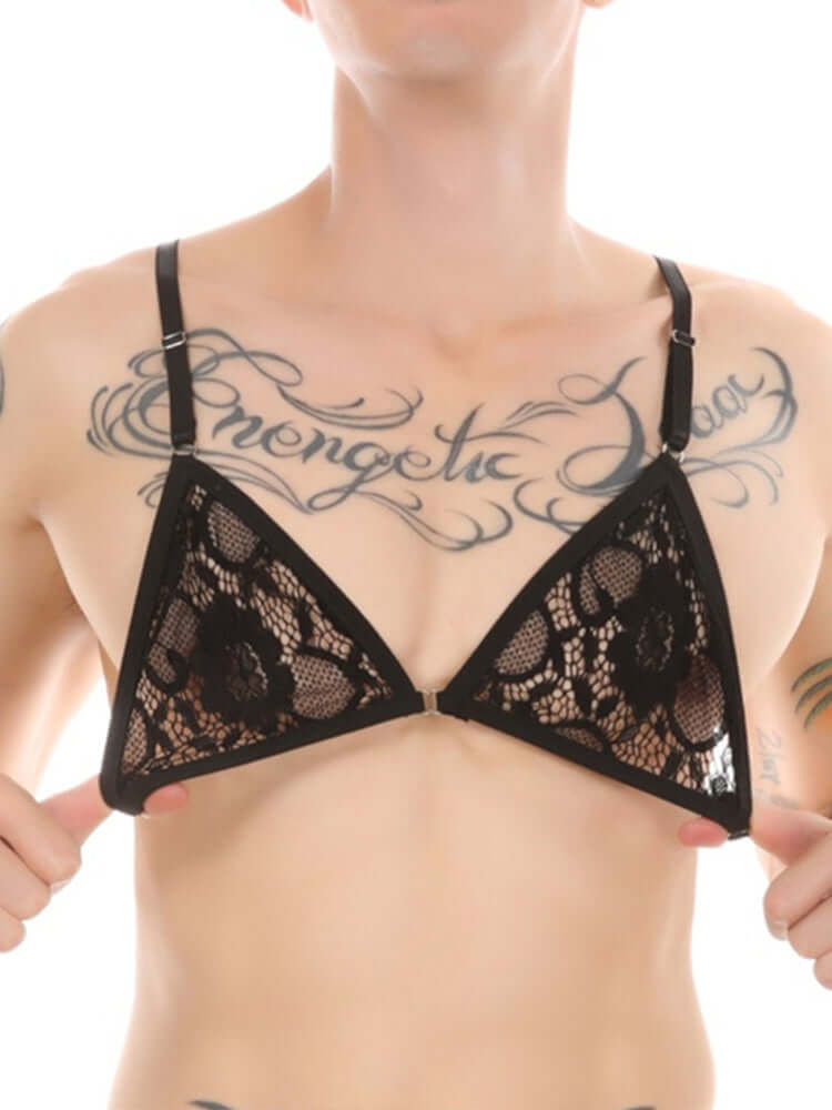 Men's Bikini Bra Thongs Lace Underwear Suit