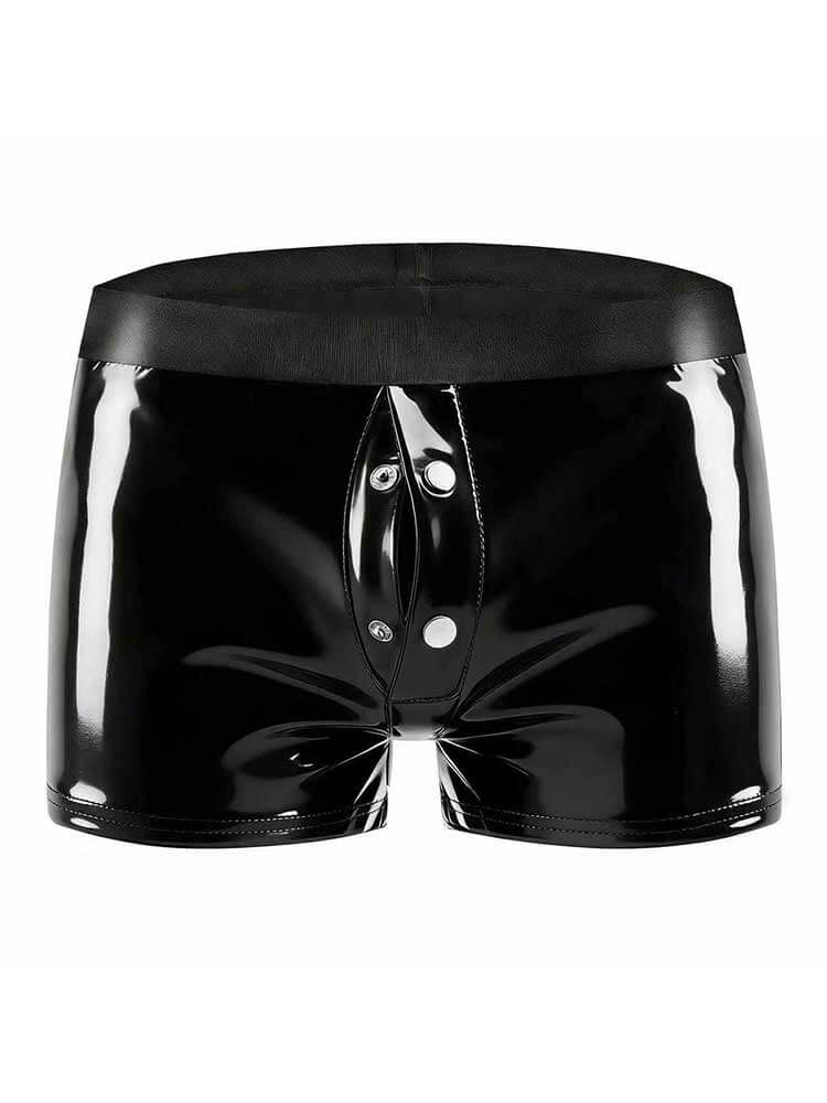 Men's Sexy Glossy PVC Snap-Crotch Boxer Briefs