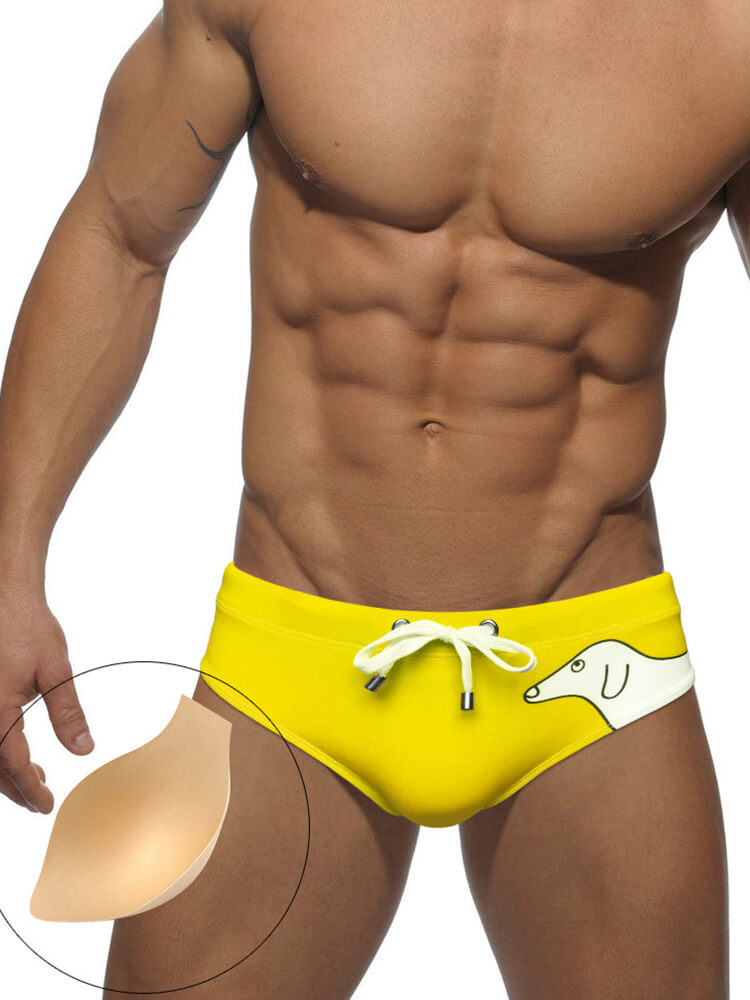Men's Dog Print Beach Drawstring Swim Briefs