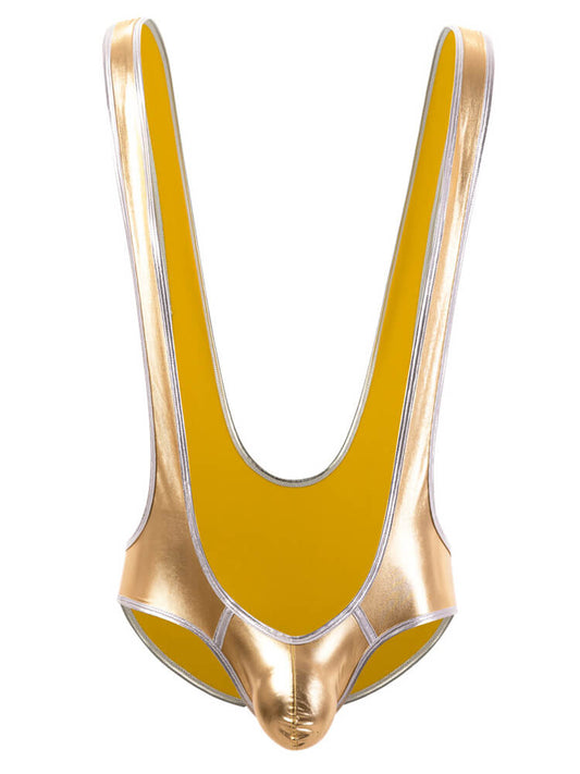 Men's Patent Leather Crossover Bodysuit