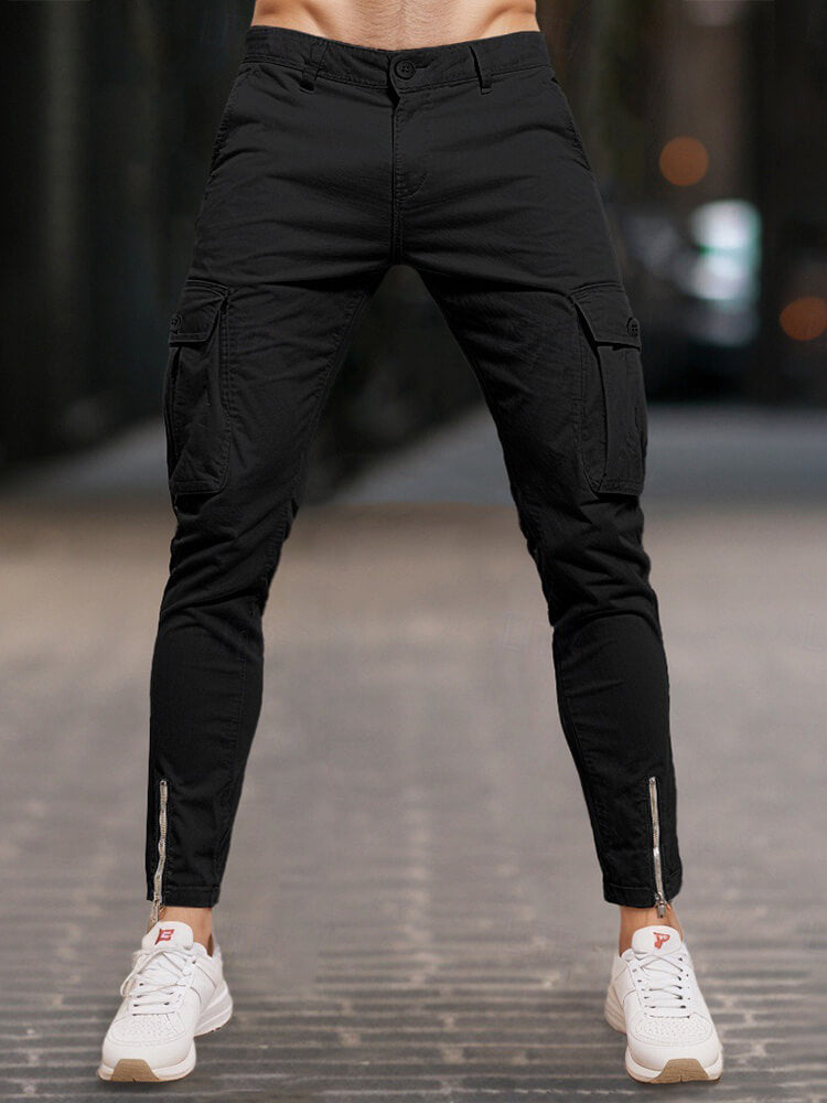 Men's Solid Color Slim Fit Zipper Cotton Pants