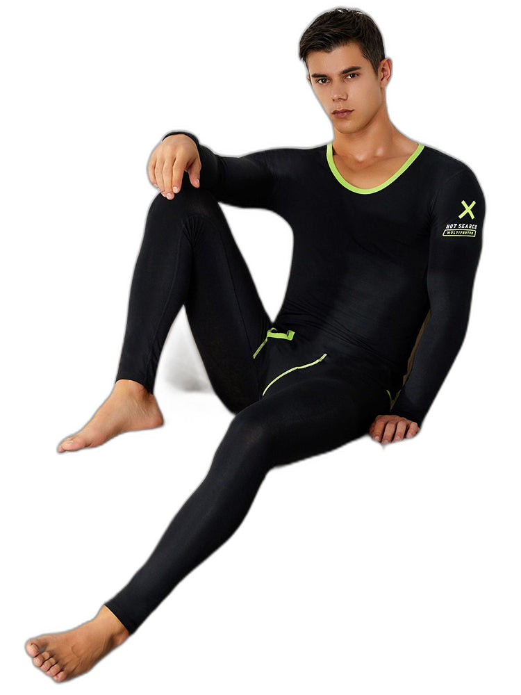 Men's Splicing Lines Cotton Thermal Underwear Set