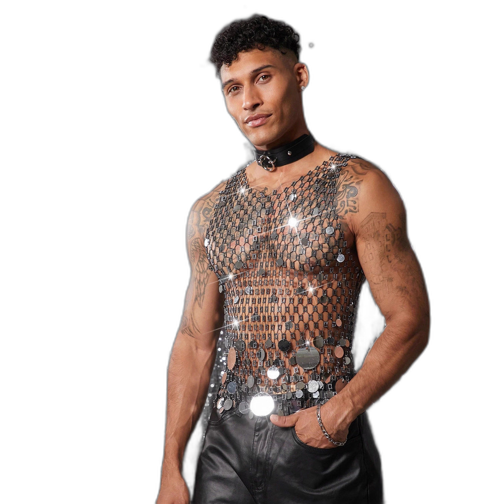Mirror Sequin Rhinestone Mesh Tank