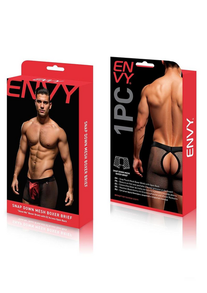 Envy Snap Down Mesh Boxer Brief Black Red LXL