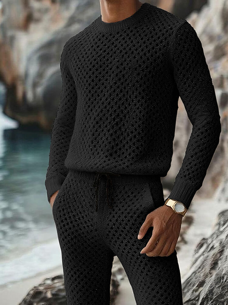 Men's Casual Loose-Fit Hollow Knit Set