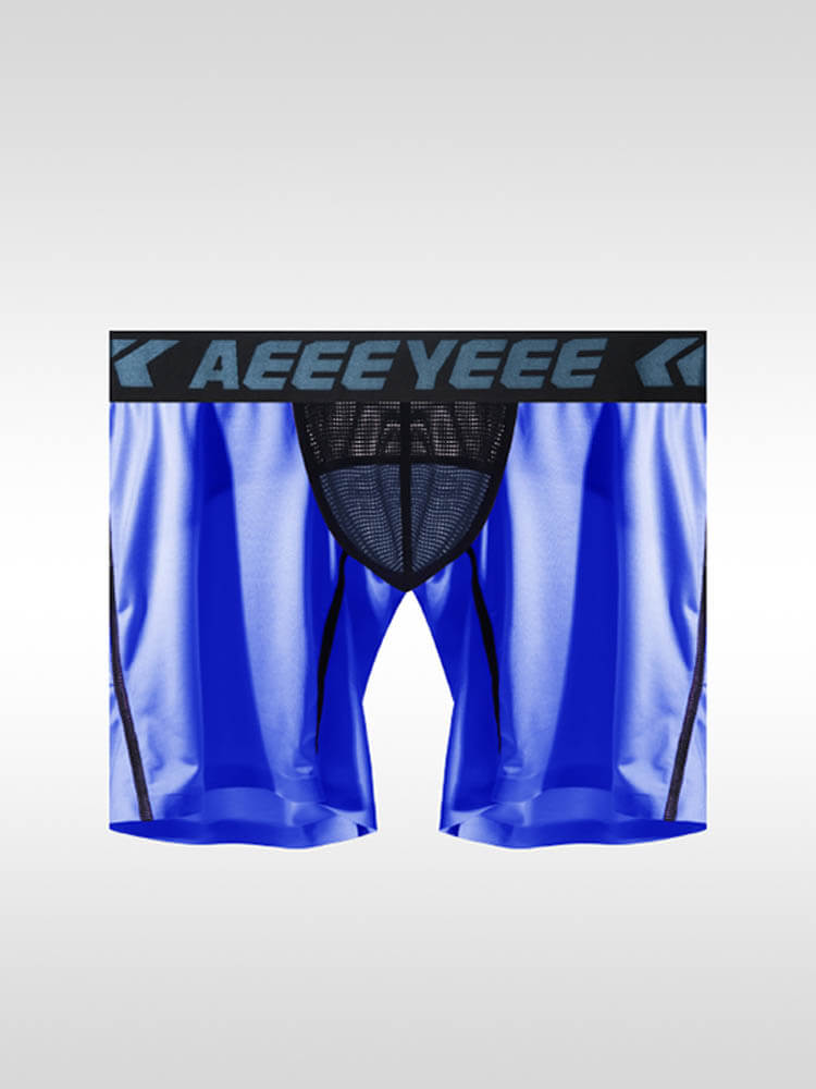 Men's Sexy Mesh Colorblock Long Boxer Briefs