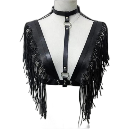 Women's Gothic Punk Pentagram Garter Set with Tassel Bra Harness