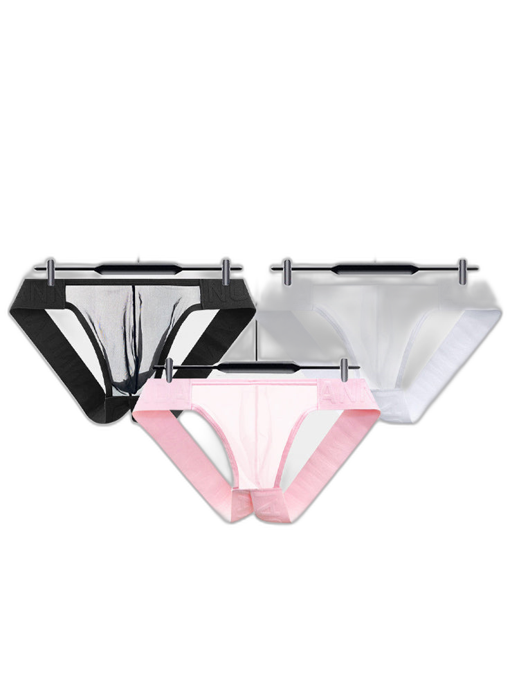 2 Pack Men's Sheer No-Waistband Jockstrap with Textured Pattern