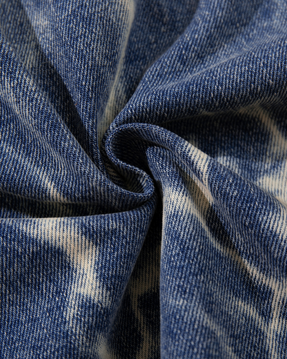 American-Style Design With A Fission Print Denim Capri Pants