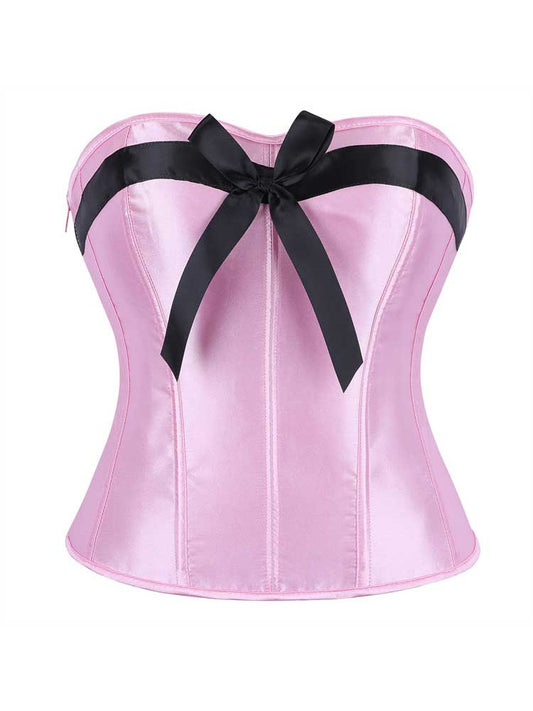 Men's Pink Satin Fishbone Bow Fitted Strapless Top