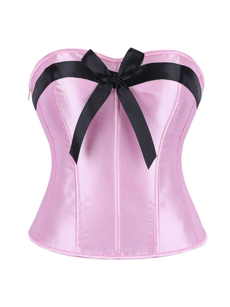 Men's Pink Satin Fishbone Bow Fitted Strapless Top