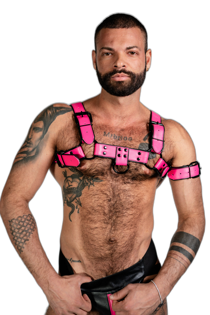 ruff GEAR Bold Leather Bulldog Harness Neon Pink