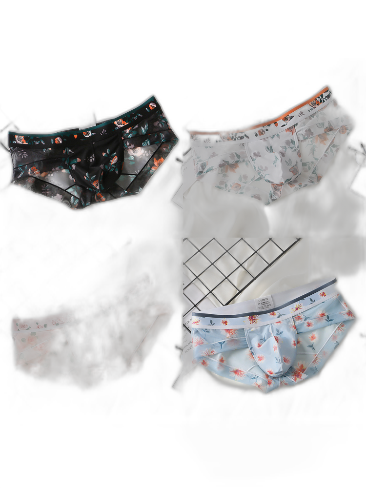 4 Pack Men’s Flower Print Pouch Briefs