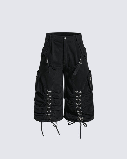 Distressed Cargo Wide-Leg Pants with Straps