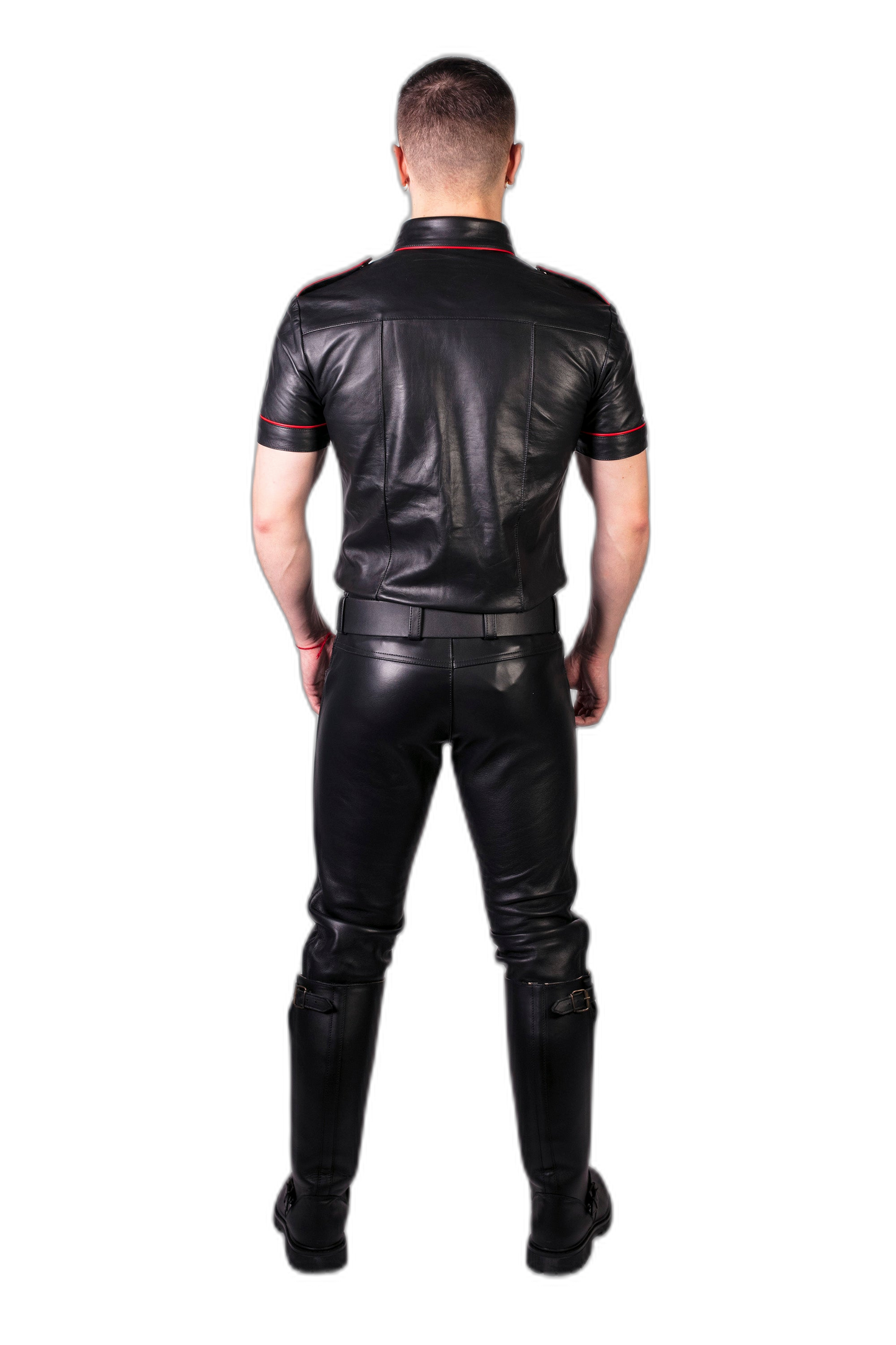 Prowler RED Leather Slim Fit Police Shirt Black/Red