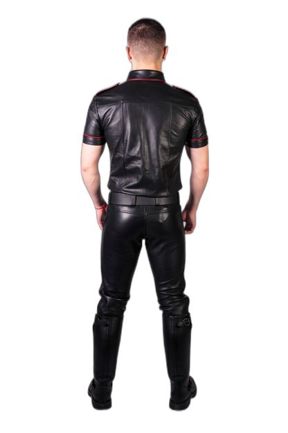 Prowler RED Leather Slim Fit Police Shirt Black/Red