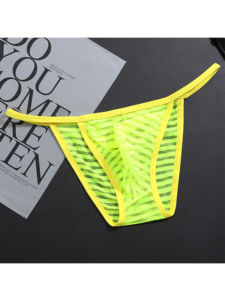 Men's Mesh Striped Transparent Thin Strap Briefs