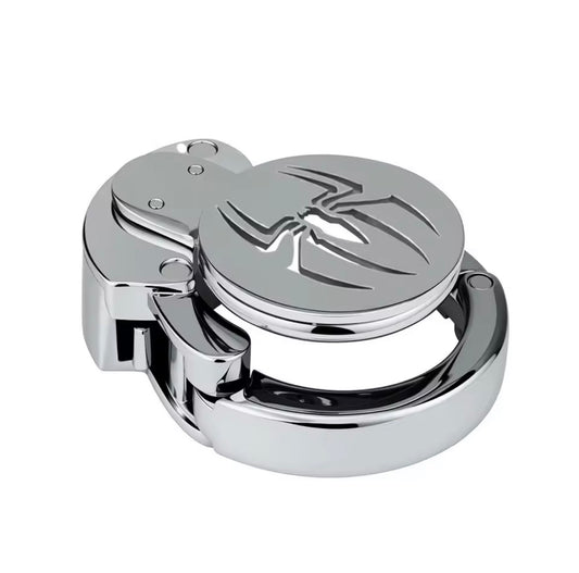 Spider Emblem Metal Chastity Cage – Spiderman-Inspired Flat Design Lock