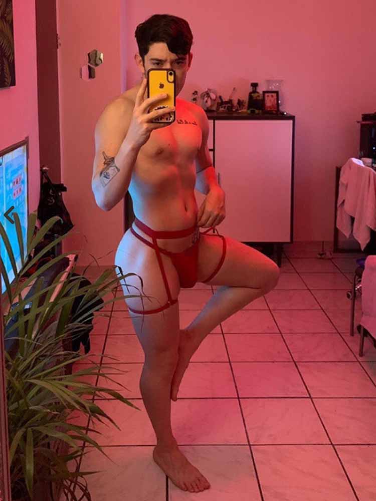 Men's Low Rise Red Suspender Thong
