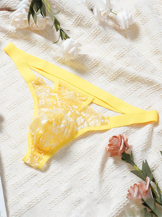 Men's Sexy Sheer Lace And Mesh Cutout Thong