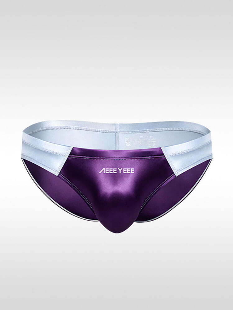 Men's Sexy Low-Rise Satin Colorblock Briefs