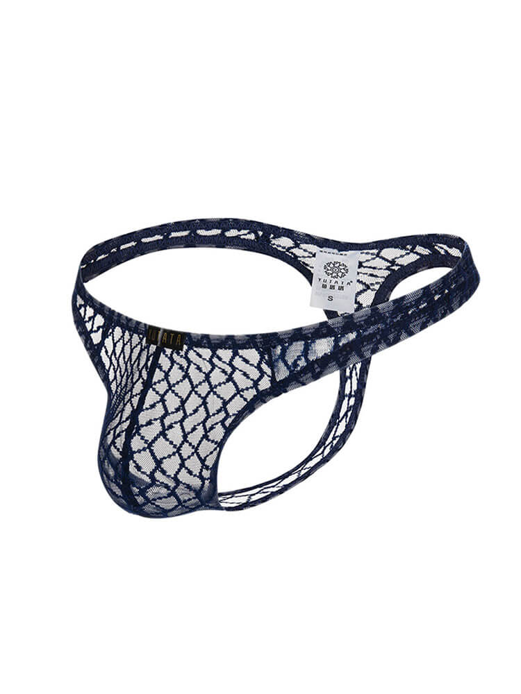 Men's Sexy Transparent Lace Mesh Solid Color Thong