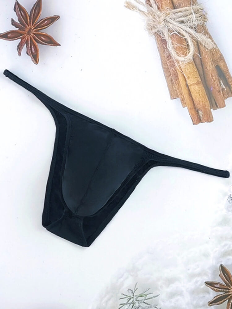 Men's Sexy Black Low-Rise Thin-Strap Ice Silk Thong
