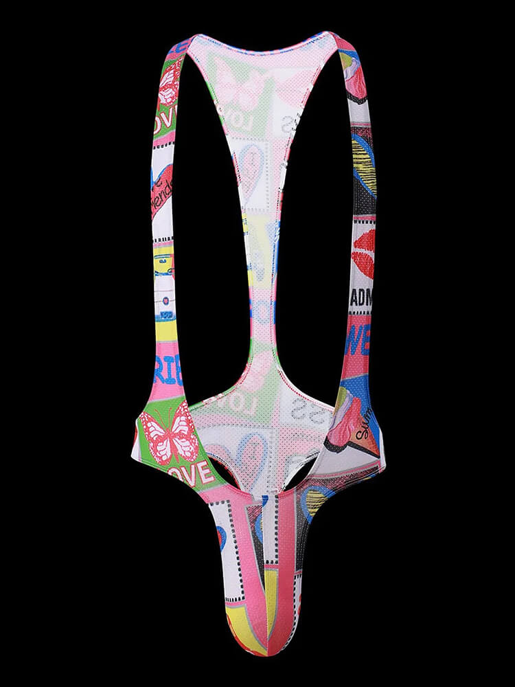 Men's Colorblock High Cut Thong Bodysuit