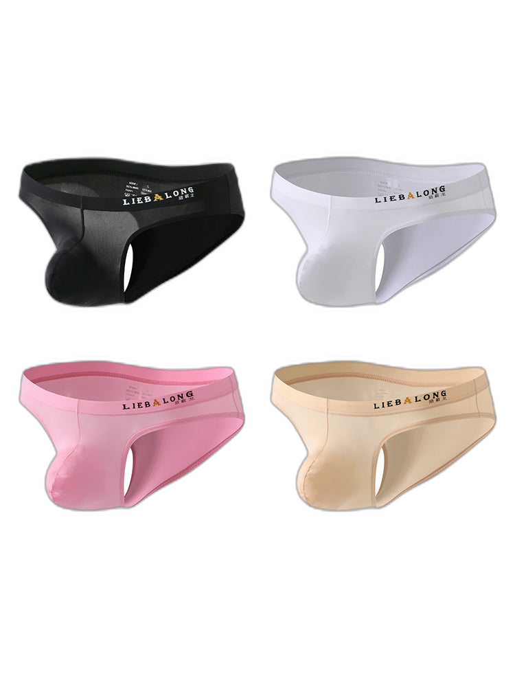 4 Pack Men's Ice Silk Low-Rise Big Pouch Sexy Comfortable Bikini