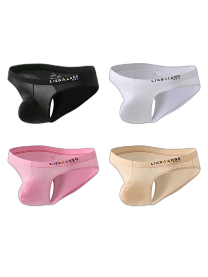 4 Pack Men's Ice Silk Low-Rise Big Pouch Sexy Comfortable Bikini