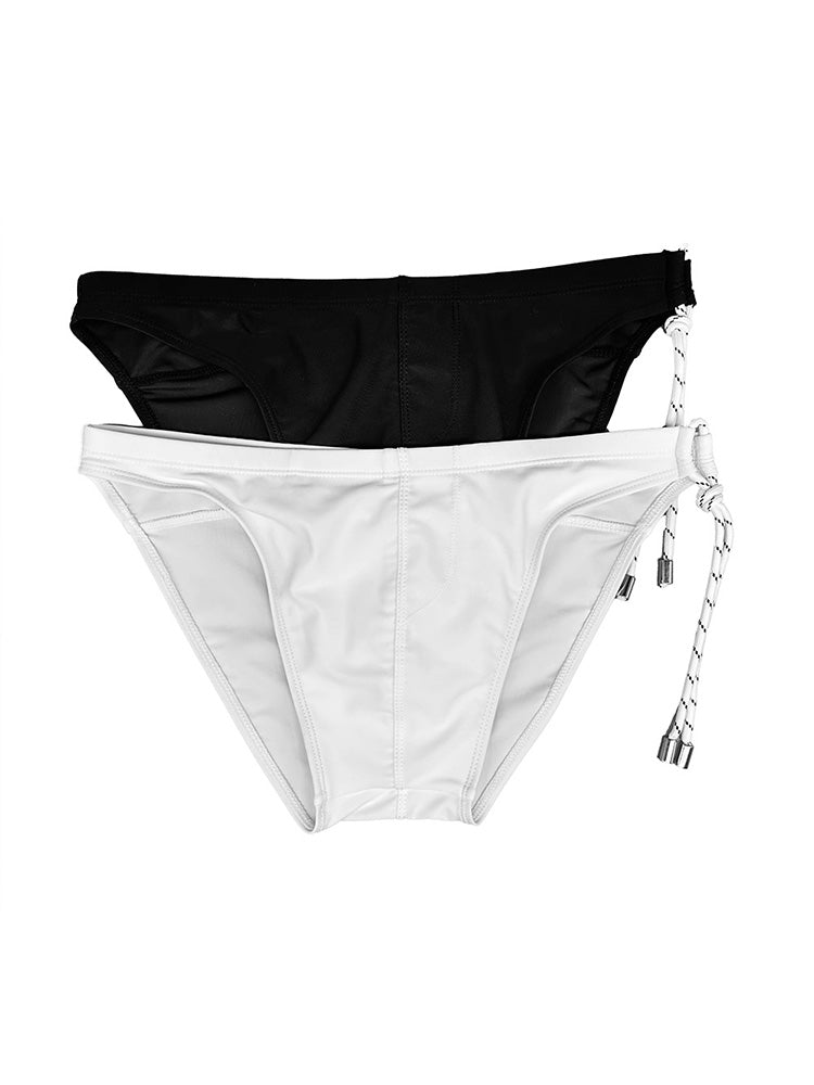 Men's Single-Sided Drawstring Solid Swim Briefs