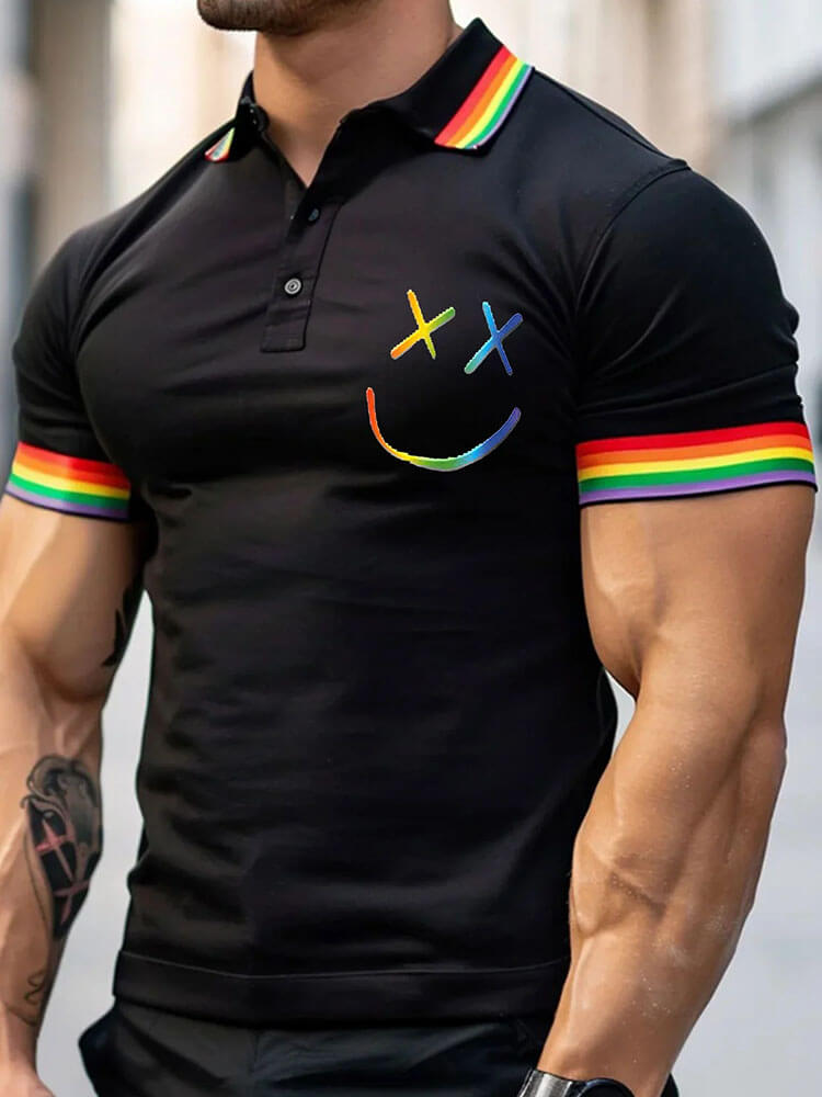 Men's Rainbow Symbol Smile Art Print Polo Shirt