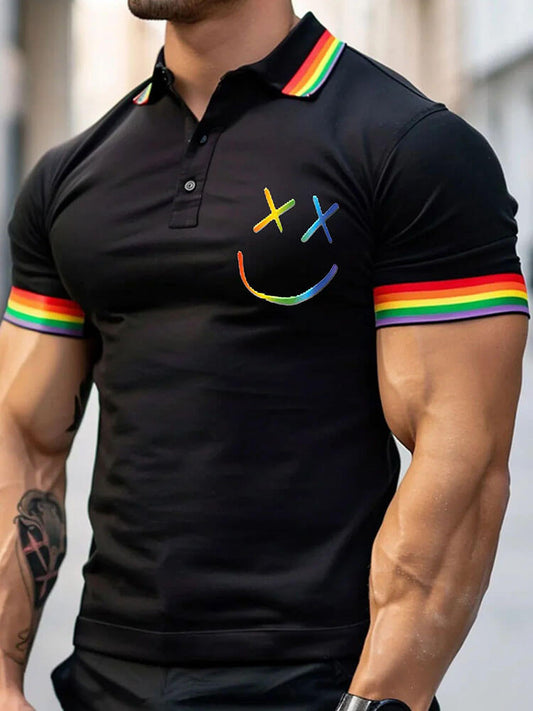 Men's Rainbow Symbol Smile Art Print Polo Shirt
