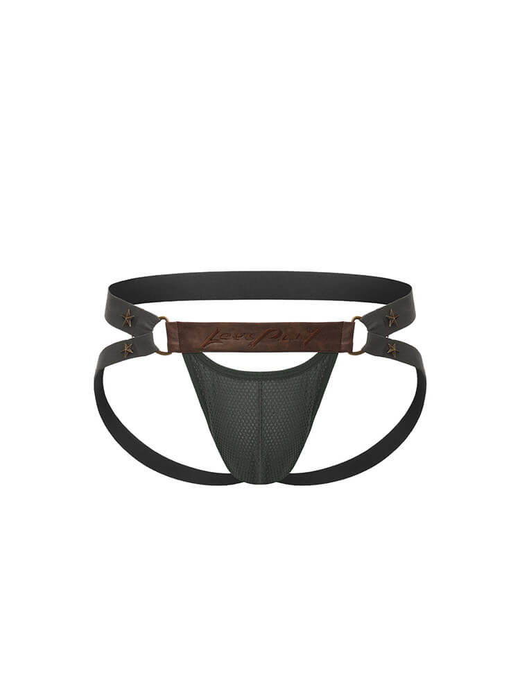Men's Sexy Leather Embroidered Jockstrap