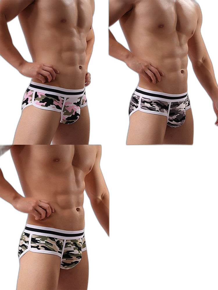 3 Pack Men's Mid-Rise Breathable Soft Cotton Camouflage Stretch Fit Bikini