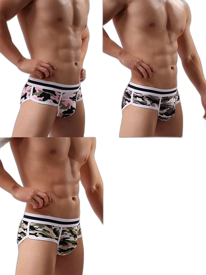 3 Pack Men's Mid-Rise Breathable Soft Cotton Camouflage Stretch Fit Bikini