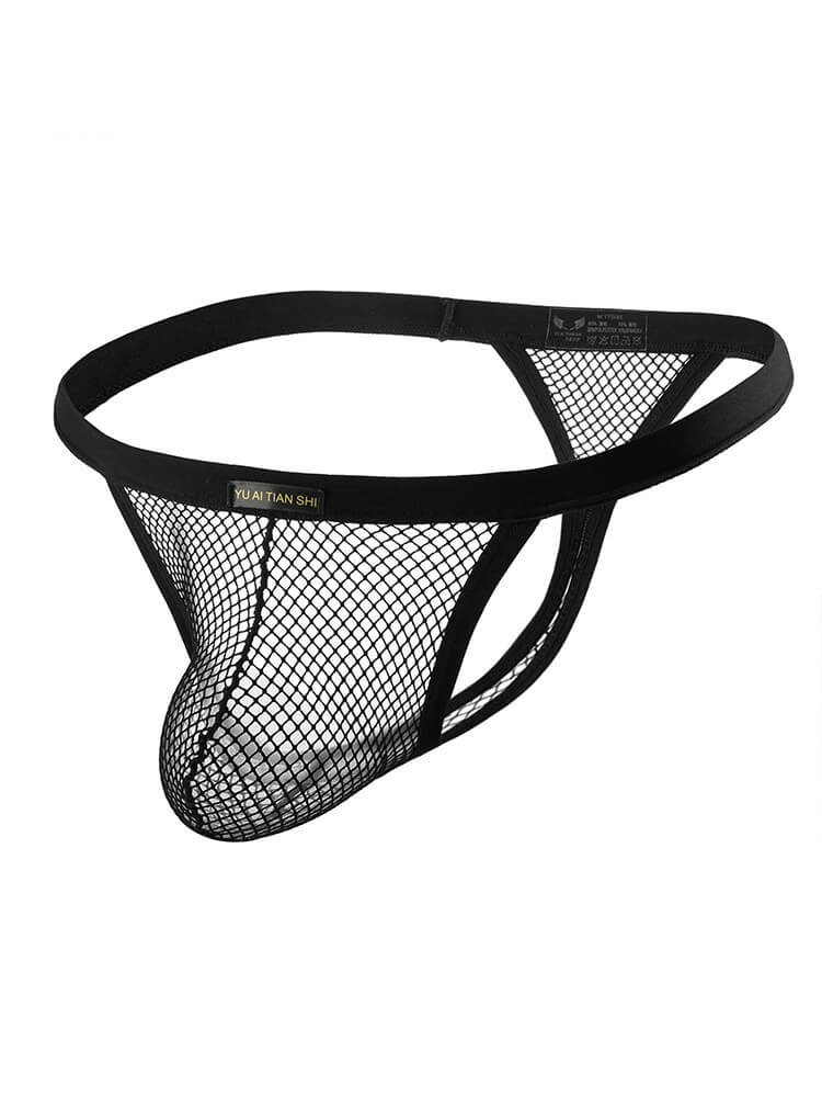 Men's Sexy Solid Color Mesh See-Through Thong